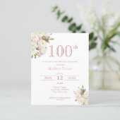White Rose | 100th Birthday Budget Invitation (Standing Front)