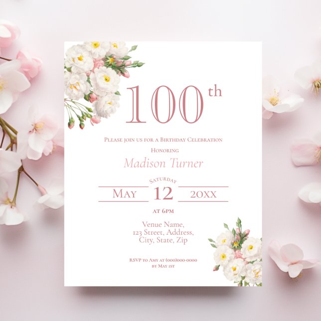White Rose | 100th Birthday Budget Invitation