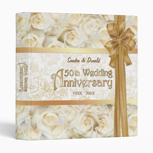 White Rose 50th Wedding Anniversary 3 Ring Binder