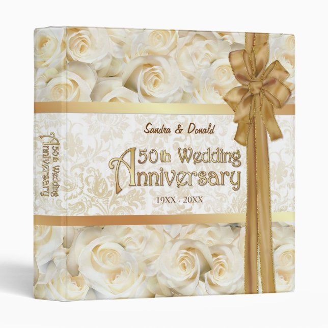 White Rose 50th Wedding Anniversary 3 Ring Binder (Front/Spine)