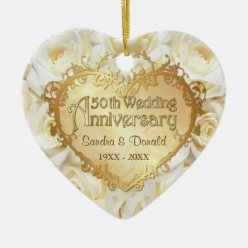 White Rose 50th Wedding Anniversary Ceramic Ornament by SpiceTree_Weddings at Zazzle