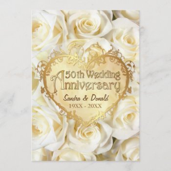 White Rose 50th Wedding Anniversary Invitation by SpiceTree_Weddings at Zazzle