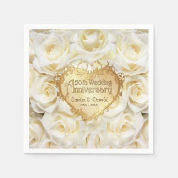 White Rose 50th Wedding Anniversary Napkins by SpiceTree_Weddings at Zazzle