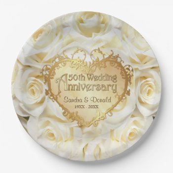 White Rose 50th Wedding Anniversary Paper Plates by SpiceTree_Weddings at Zazzle
