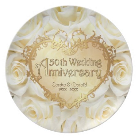 White Rose 50th Wedding Anniversary Plate