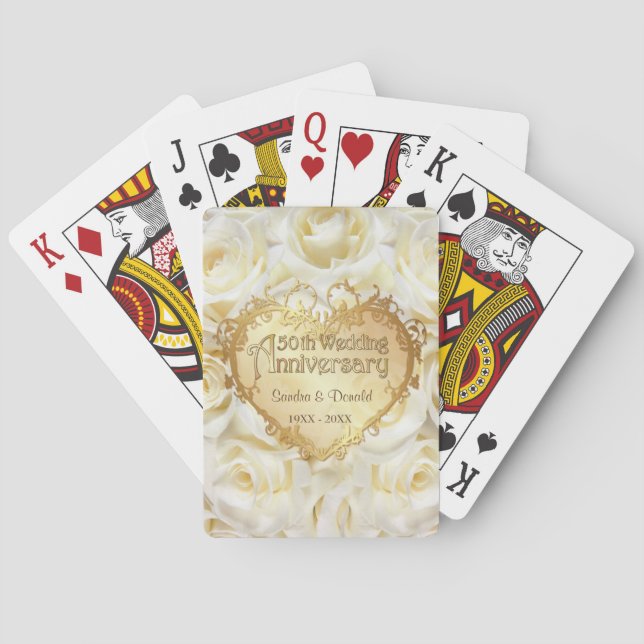 White Rose 50th Wedding Anniversary Poker Cards (Back)
