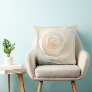 White rose abstract flower painting throw pillow