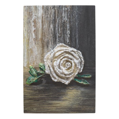 White Rose Acrylic Painting Metal Print