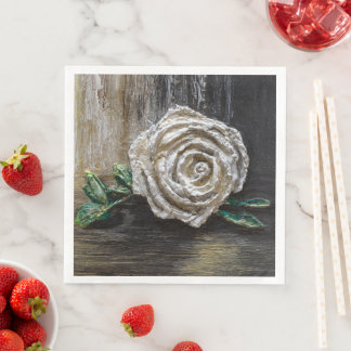 White Rose Acrylic Painting Paper Dinner Napkins