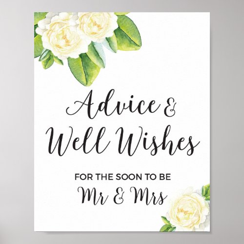 white Rose Advice and Well Wishes Wedding Sign