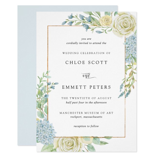 White Rose and Blue Hydrangea Wedding Invitation