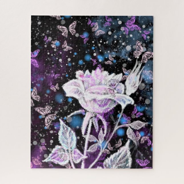 White Rose and Butterflies Puzzle (Vertical)