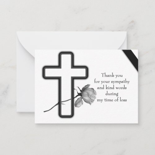 White Rose And Cross Thank You Card