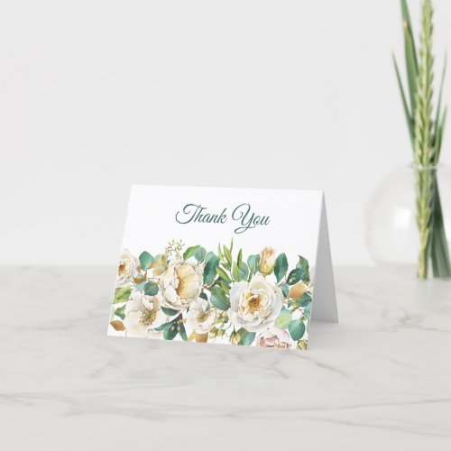 White Rose and Eucalyptus Folded Thank You Card