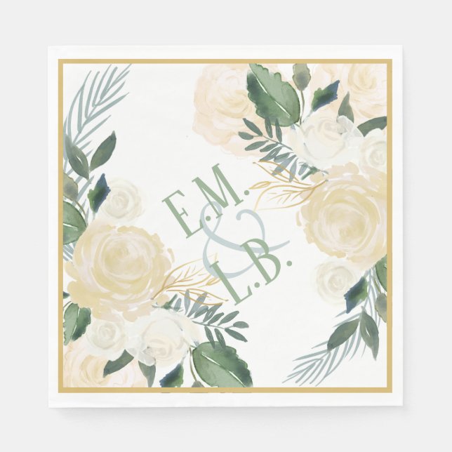 White Rose and Gold Boho 2 Napkins (Front)