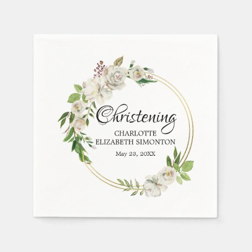 White Rose and Gold Christening Napkins