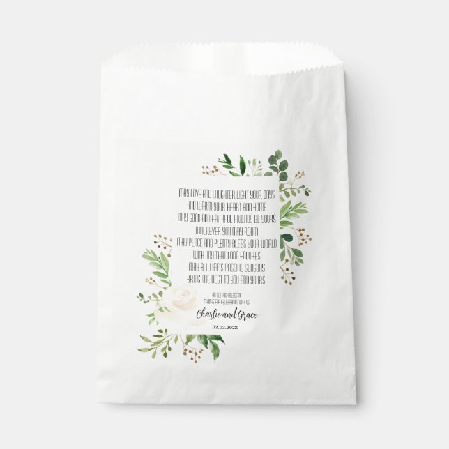 White Rose and Greenery Frame Irish Blessing Favor Bag (Front)