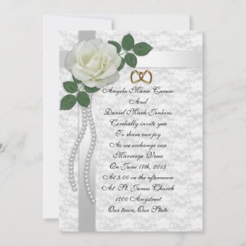 White Rose And Lace Wedding Invitation by Irisangel at Zazzle