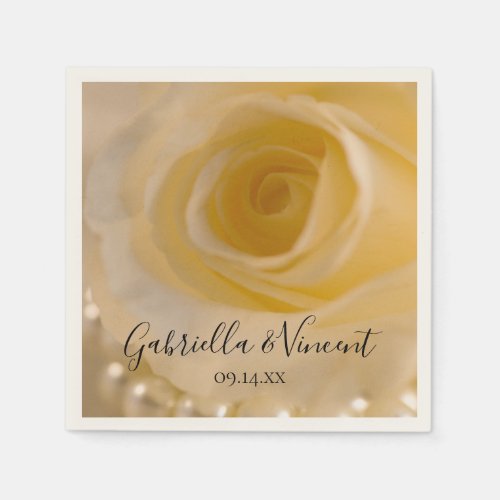 White Rose and Pearls Wedding Napkins