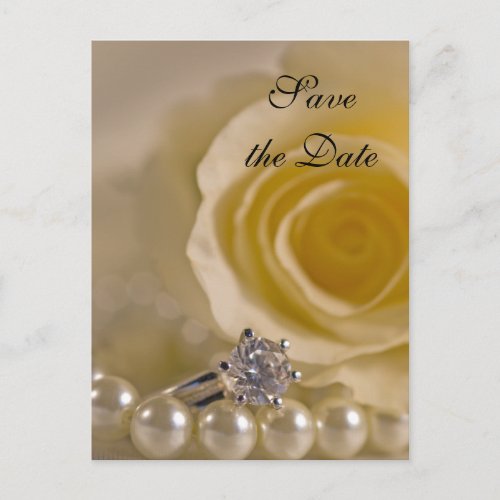 White Rose and Pearls Wedding Save the Date Announcement Postcard