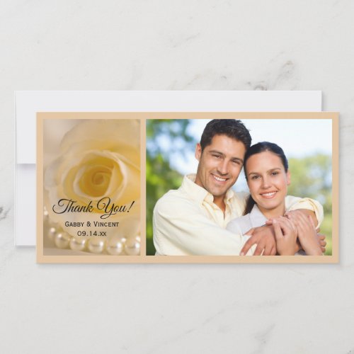 White Rose and Pearls Wedding Thank You Photo Card