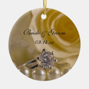 White Rose and Pearls Will You Be My Bridesmaid Ceramic Ornament