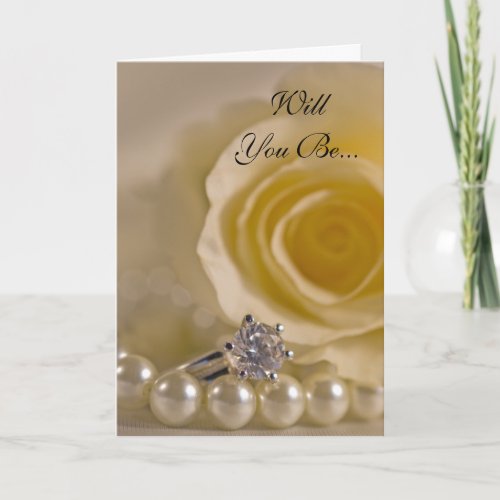 White Rose and Pearls Will You Be My Bridesmaid Invitation