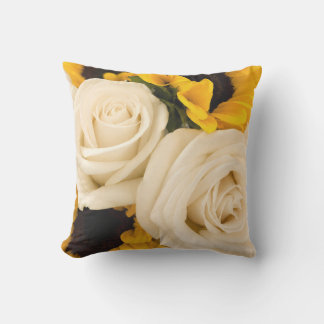 White Rose and Sunflower Photo Outdoor Pillow