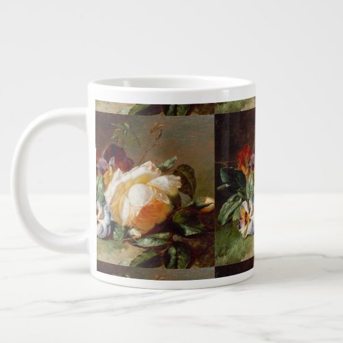 White Rose and Violets at the Edge of the Wood Giant Coffee Mug