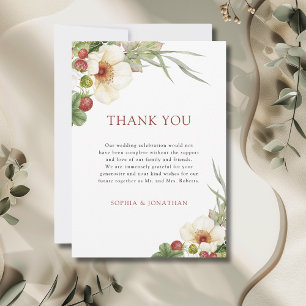 White Rose and Wild Strawberry Wedding Thank You Card