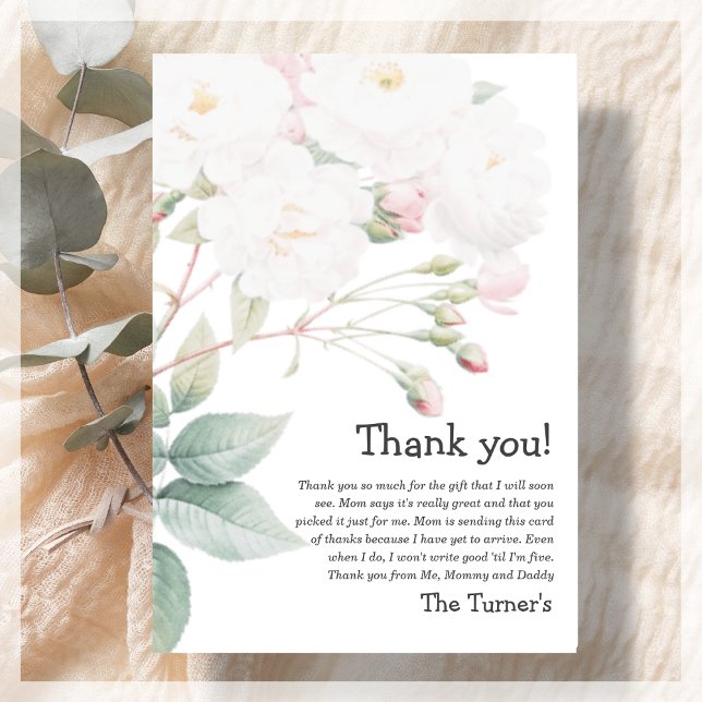 White Rose | Baby Shower Thank You Card (Creator Uploaded)