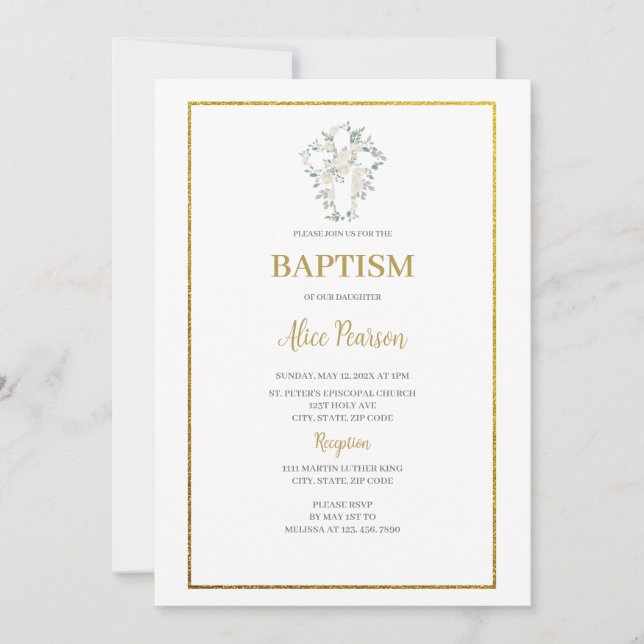 White rose baptism invitation  (Front)