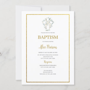 White rose baptism invitation