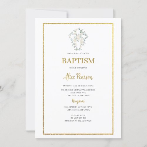 White rose baptism invitation 