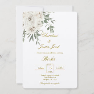 White Rose beige wedding Invitation