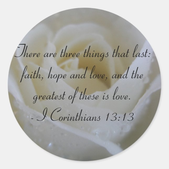 White Rose Bible Verse from Corinthians Stickers (Front)