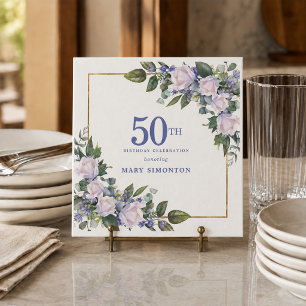 White Rose Blue Floral Custom 50th Birthday Party Napkins