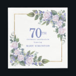 White Rose Blue Floral Custom 70th Birthday Party Napkins<br><div class="desc">New for Summer 2024. White roses and blue flowers create a beautiful and elegant floral border that decorate a gold frame. All text is editable.</div>