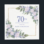 White Rose Blue Floral Custom 70th Birthday Party Napkins<br><div class="desc">New for Summer 2024. White roses and blue flowers create a beautiful and elegant floral border that decorate a gold frame. All text is editable.</div>