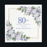 White Rose Blue Floral Custom 80th Birthday Party Napkins<br><div class="desc">New for Summer 2024. White roses and blue flowers create a beautiful and elegant floral border that decorate a gold frame. All text is editable.</div>