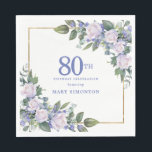 White Rose Blue Floral Custom 80th Birthday Party Napkins<br><div class="desc">New for Summer 2024. White roses and blue flowers create a beautiful and elegant floral border that decorate a gold frame. All text is editable.</div>