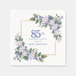 White Rose Blue Floral Custom 85th Birthday Party Napkins