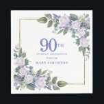 White Rose Blue Floral Custom 90th Birthday Party Napkins<br><div class="desc">New for Summer 2024. White roses and blue flowers create a beautiful and elegant floral border that decorate a gold frame. All text is editable.</div>