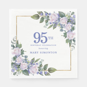 White Rose Blue Floral Custom 95th Birthday Party Napkins
