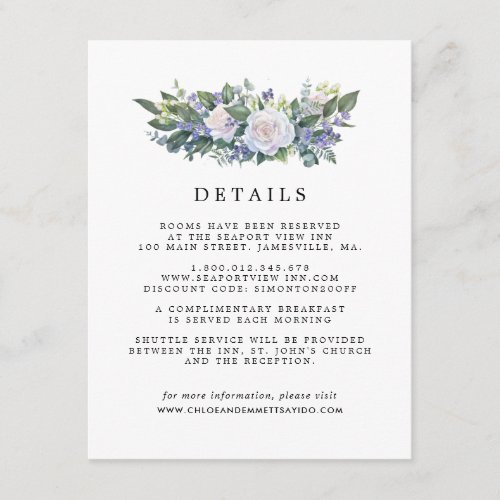 White Rose Blue Floral Wedding Guest Details Enclosure Card