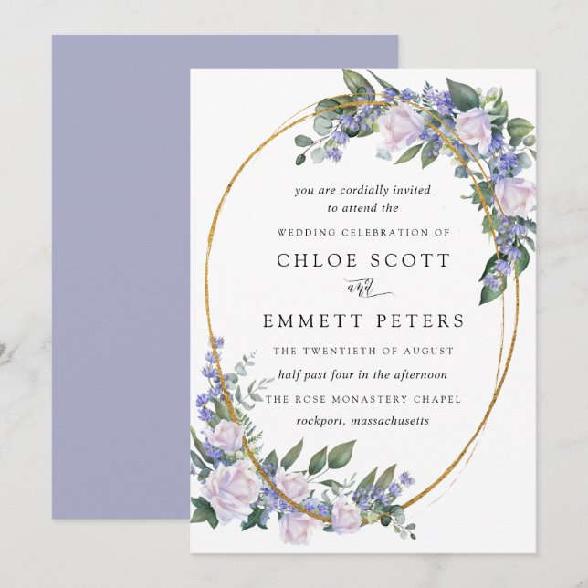 White Rose Blue Floral Wedding Invitation (Front/Back)