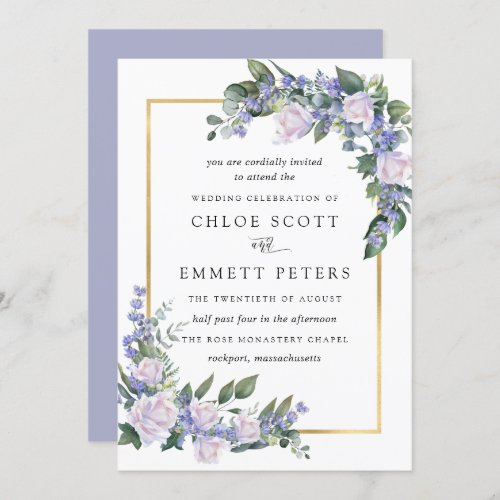 White Rose Blue Floral Wedding Invitation