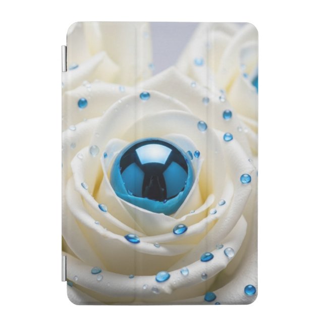 white rose blue pearls tablet cover (Front)