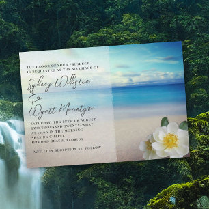 White Rose Blue Water Wedding Invitation