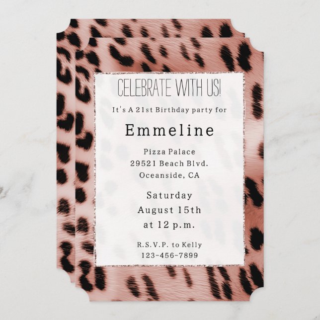 White Rose Blush Pink Leopard Invitation (Front/Back)